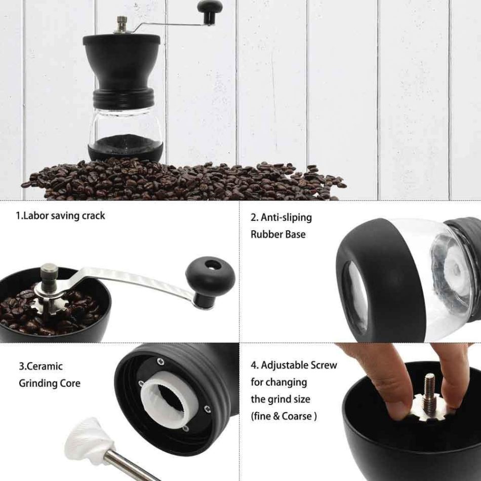Coffee Bean Grinder - Manual Hand Stainless Ceramic Burr Core Glass Jar Nut Mill - Image 7