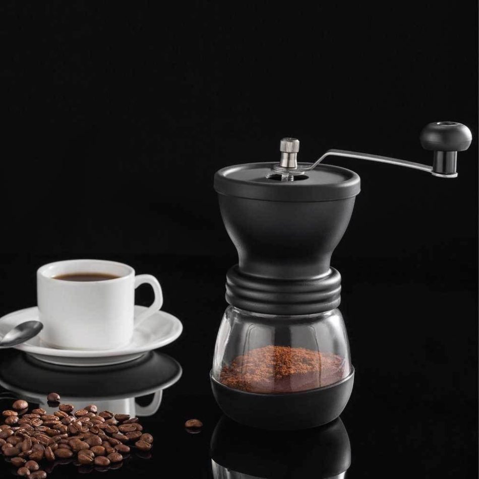 Coffee Bean Grinder - Manual Hand Stainless Ceramic Burr Core Glass Jar Nut Mill - Image 8