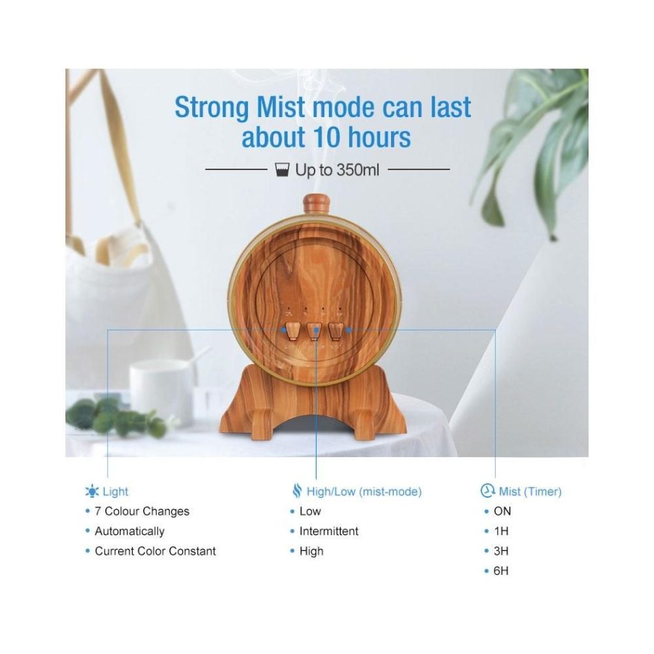 Essential Oil Aroma Diffuser - 350ml Barrel Wood Ultrasonic Air Mist Humidifier - Image 5