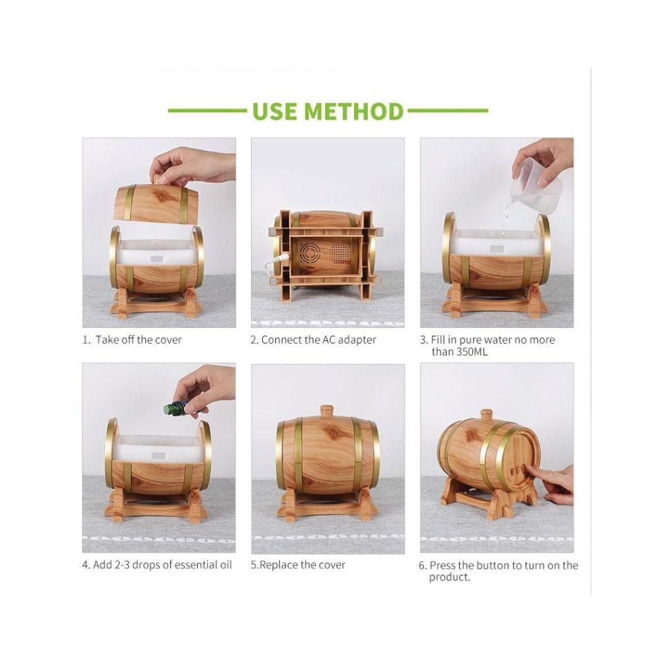 Essential Oil Aroma Diffuser - 350ml Barrel Wood Ultrasonic Air Mist Humidifier - Image 7