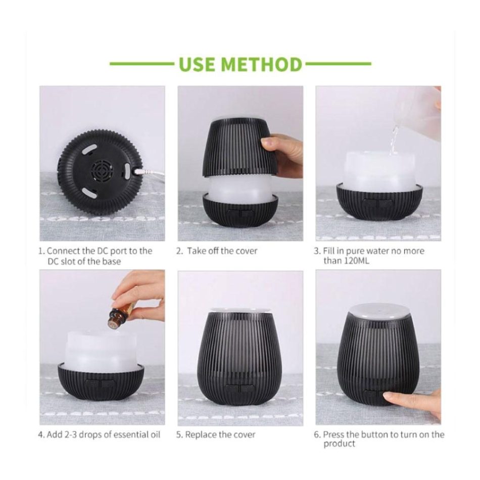 Essential Oil Aroma Diffuser USB - 100ml Black Portable Ultrasonic Car Humidifier - Image 3