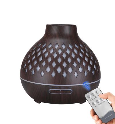 Essential Oil Aroma Diffuser and Remote - 400ml Hollowed Wood Mist Humidifier