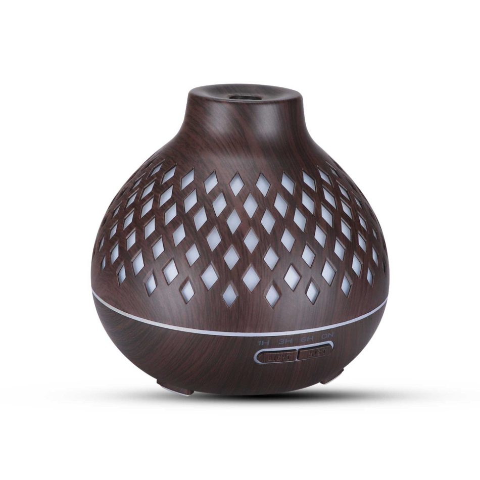 Essential Oil Aroma Diffuser and Remote - 400ml Hollowed Wood Mist Humidifier - Image 2