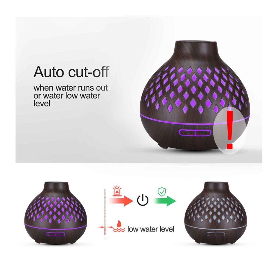Essential Oil Aroma Diffuser and Remote - 400ml Hollowed Wood Mist Humidifier - Image 7