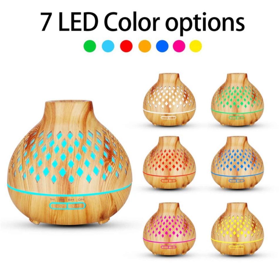 Essential Oil Aroma Diffuser and Remote - 400ml Hollowed Wood Mist Humidifier - Image 8