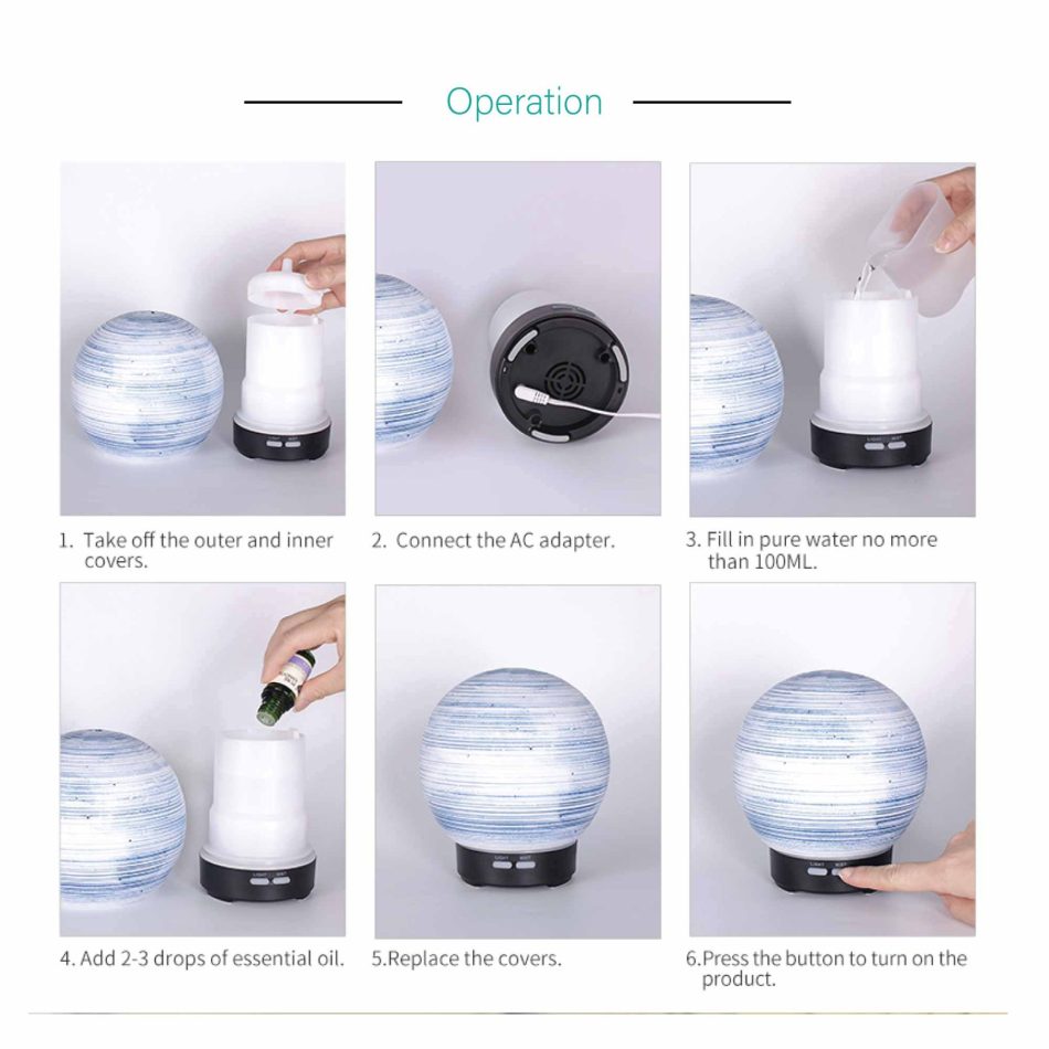 Essential Oil Aroma Diffuser - 100ml Ball Aromatherapy Ultrasonic Humidifier - Image 7
