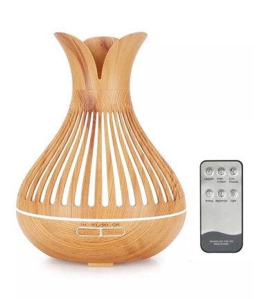 Essential Oil Aroma Diffuser and Remote - 500ml Flower Top Wood Mist Humidifier