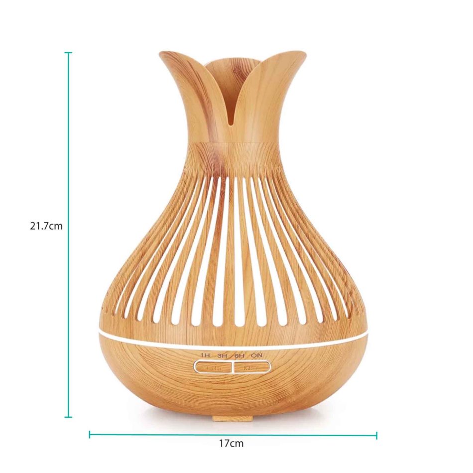 Essential Oil Aroma Diffuser and Remote - 500ml Flower Top Wood Mist Humidifier - Image 2