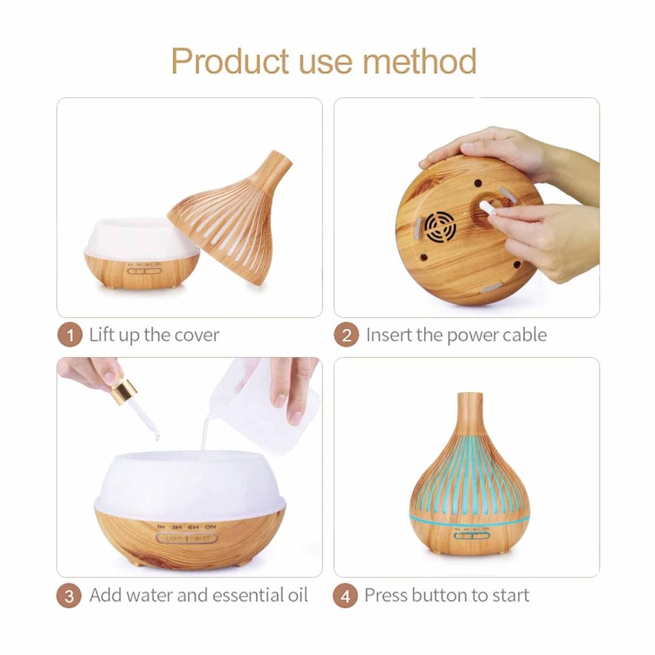 Essential Oil Aroma Diffuser and Remote - 400ml Narrow Top Wood Mist Humidifier - Image 3