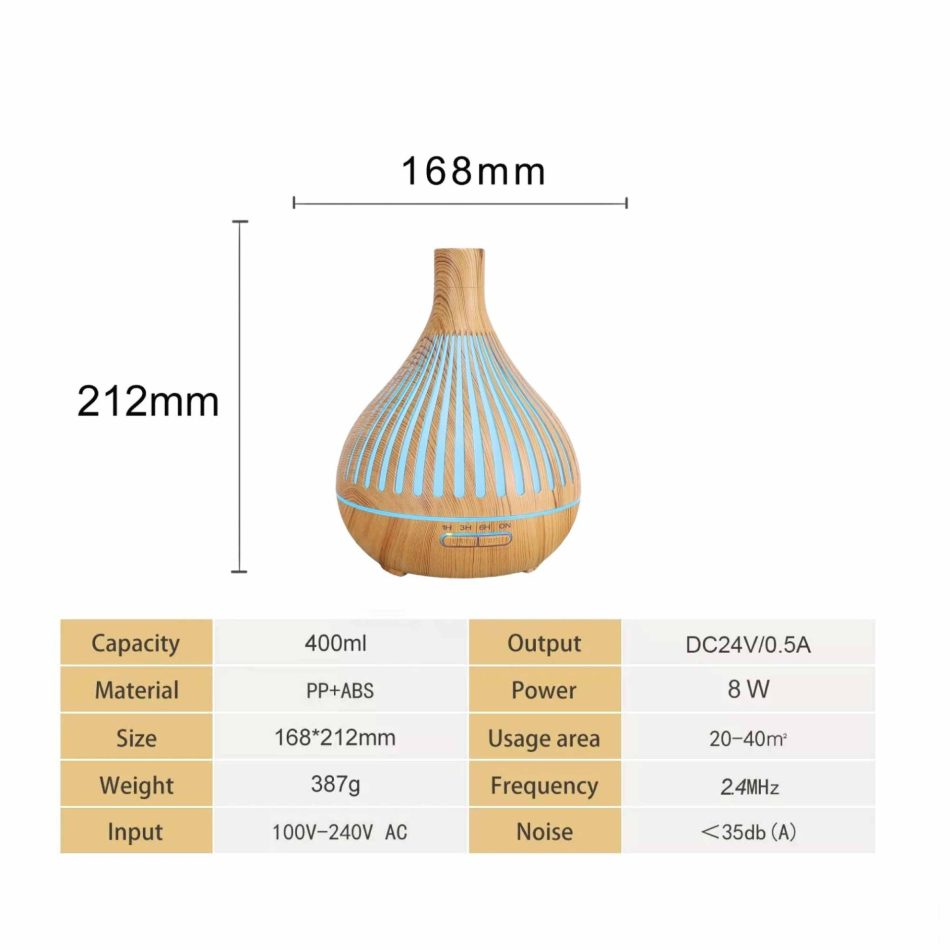 Essential Oil Aroma Diffuser and Remote - 400ml Narrow Top Wood Mist Humidifier - Image 4