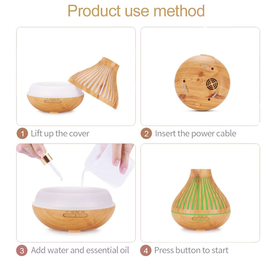 Essential Oil Aroma Diffuser and Remote - 500ml Flat Top Wood Mist Humidifier - Image 7
