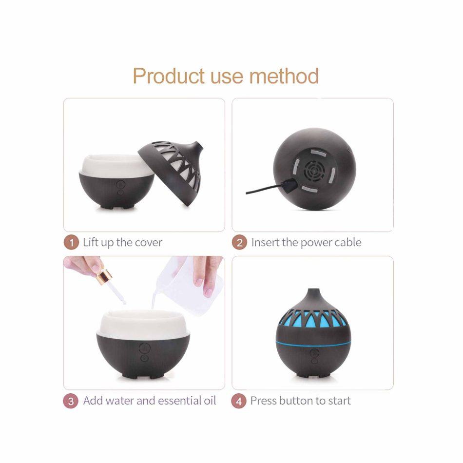 Essential Oil Aroma Diffuser - 180ml USB LED Dark Wood Mist Humidifier - Image 6