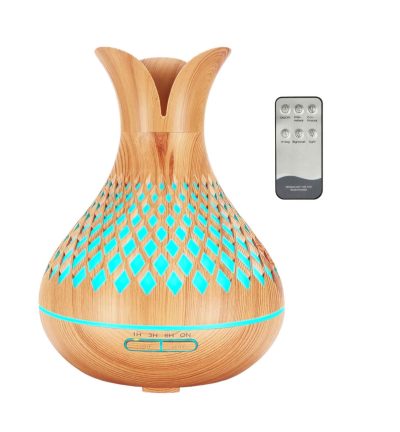 Essential Oil Aroma Diffuser and Remote - 500ml Vase Flower Wood Mist Humidifier