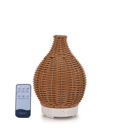 Essential Oil Aroma Diffuser and Remote - 100ml Rattan Woven Mist Humidifier