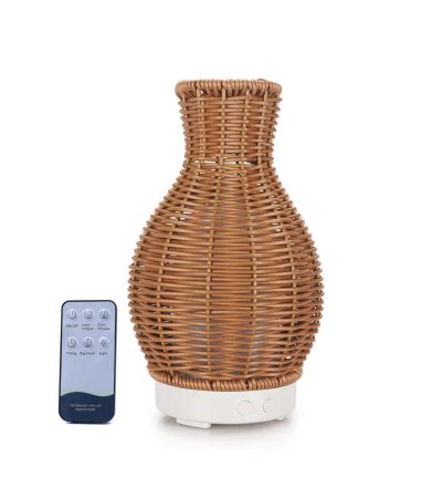 Essential Oil Aroma Diffuser and Remote - 100ml Rattan Vase Mist Humidifier