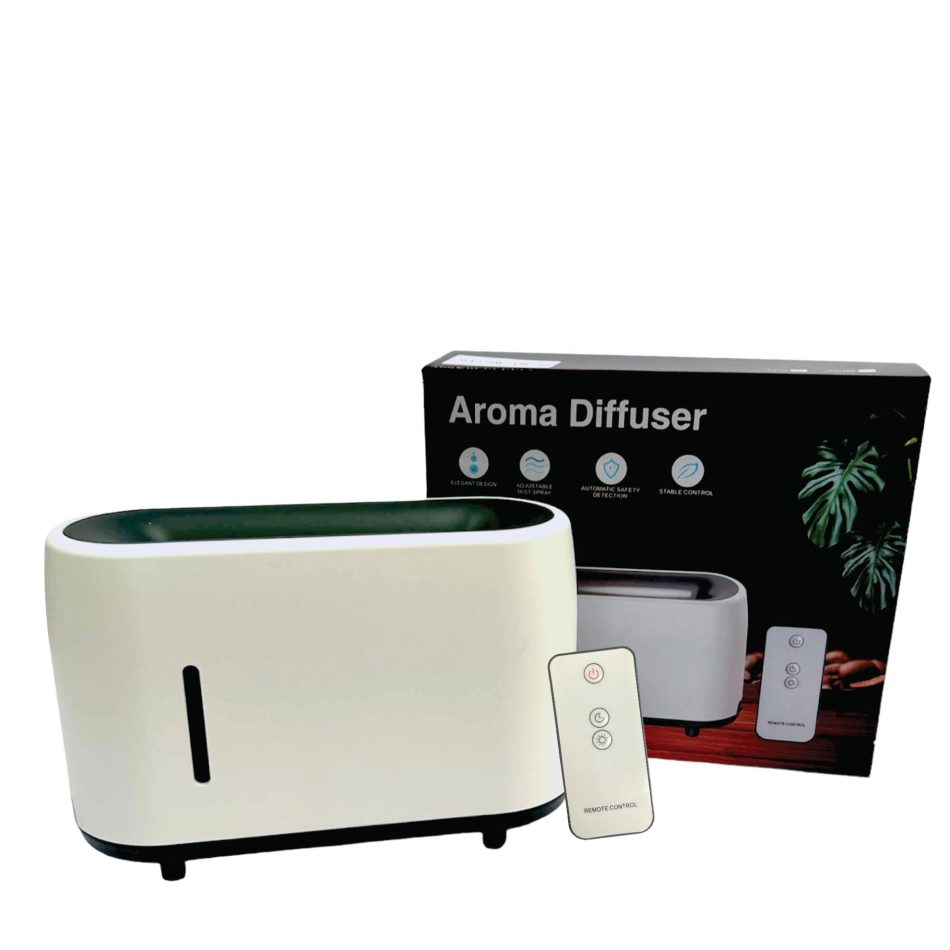 Essential Oil Aroma Diffuser and Remote - White 240ml Flame Fire Style Air Humidifier - Image 2