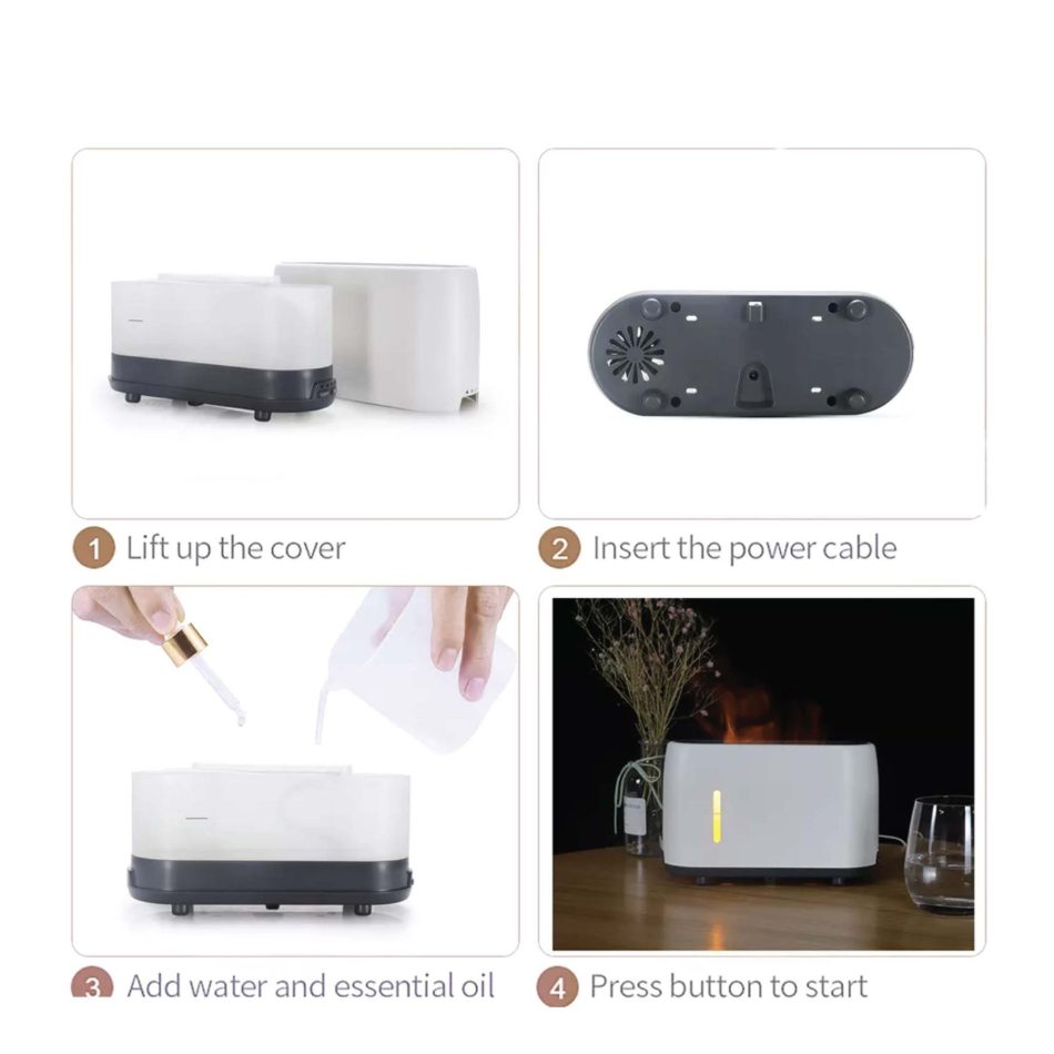 Essential Oil Aroma Diffuser and Remote - Grey 240ml Flame Fire Style Air Humidifier - Image 8