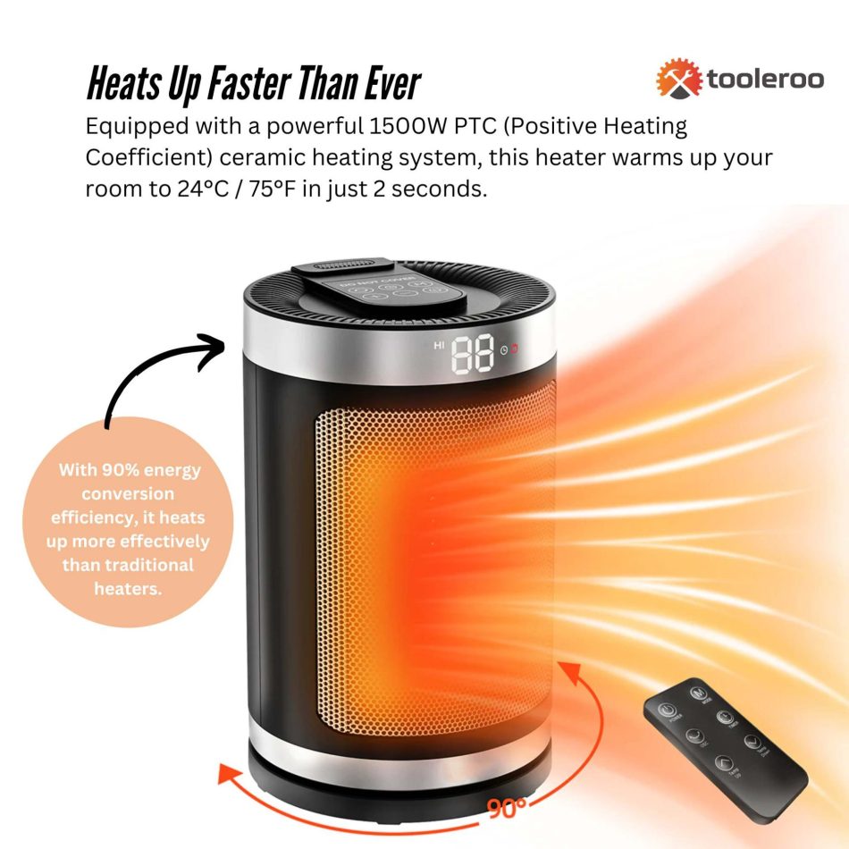 Tooleroo PTC Space Heater + Remote - 1500W Positive Temperature Coefficient - Image 3