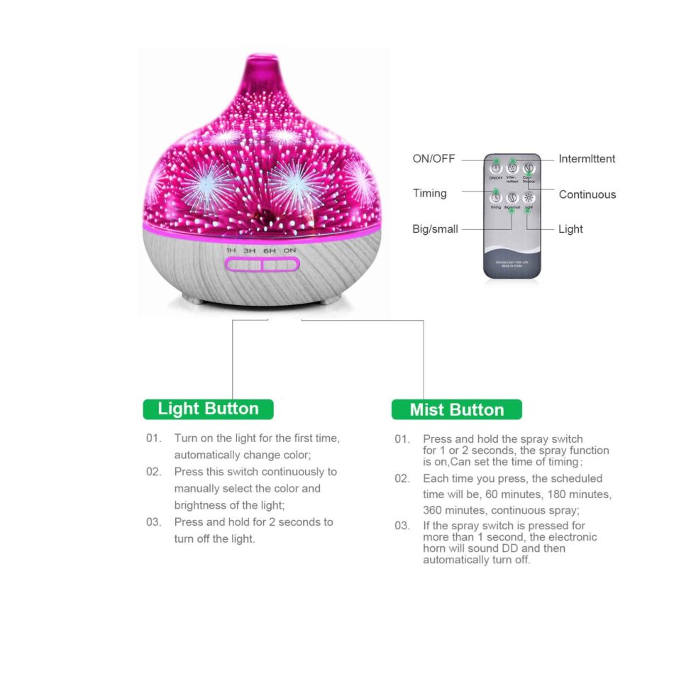 400ml Essential Oil Aroma Diffuser and Remote - 3D Glass Aromatherapy Humidifier - Image 4