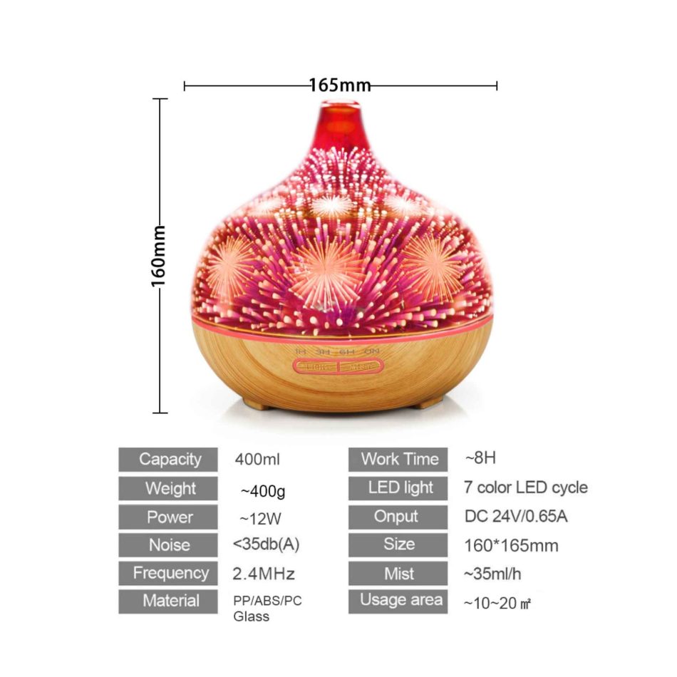 400ml Essential Oil Aroma Diffuser and Remote - 3D Glass Aromatherapy Humidifier - Image 7