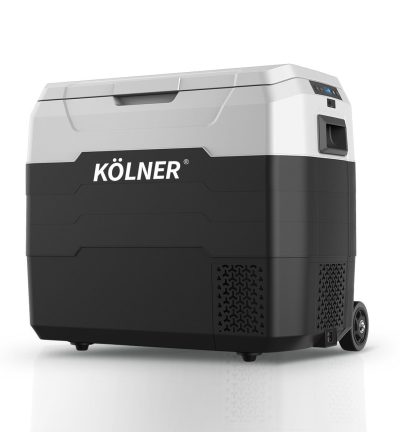 Kolner 50l Fridge Freezer Cooler 12/24/240v Camping Portable Refrigerator With Trolley - Black