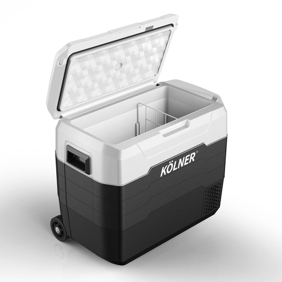 Kolner 50l Fridge Freezer Cooler 12/24/240v Camping Portable Refrigerator With Trolley - Black - Image 3