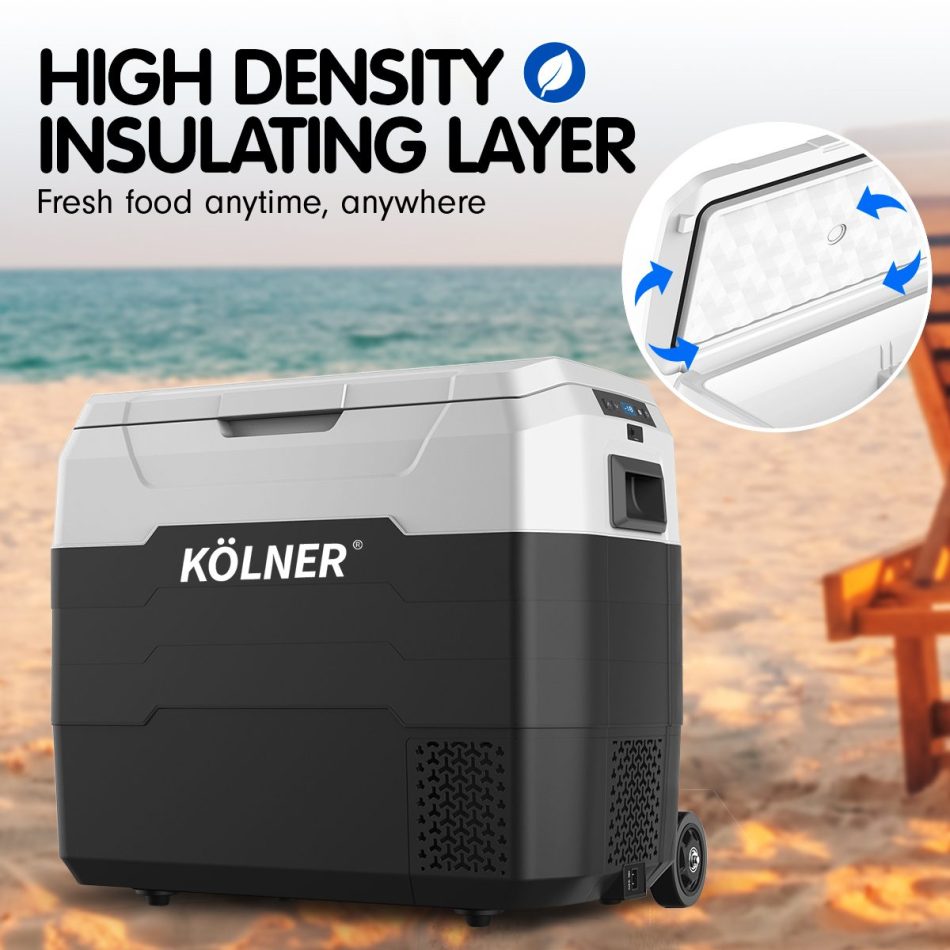 Kolner 50l Fridge Freezer Cooler 12/24/240v Camping Portable Refrigerator With Trolley - Black - Image 11