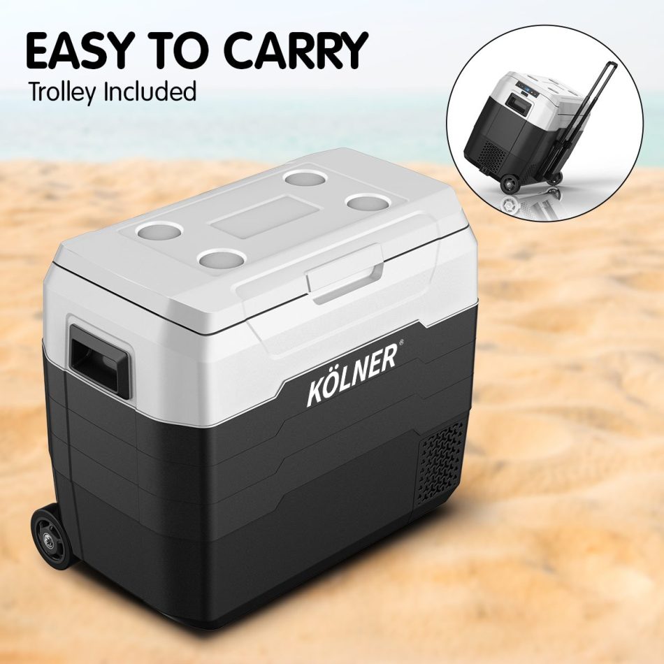 Kolner 50l Fridge Freezer Cooler 12/24/240v Camping Portable Refrigerator With Trolley - Black - Image 12