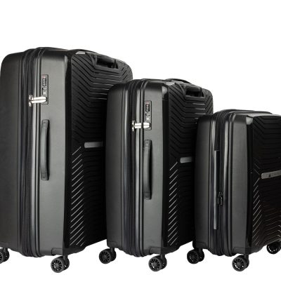 Olympus 3PC Astra Luggage Set Hard Shell Suitcase - Obsidian Black