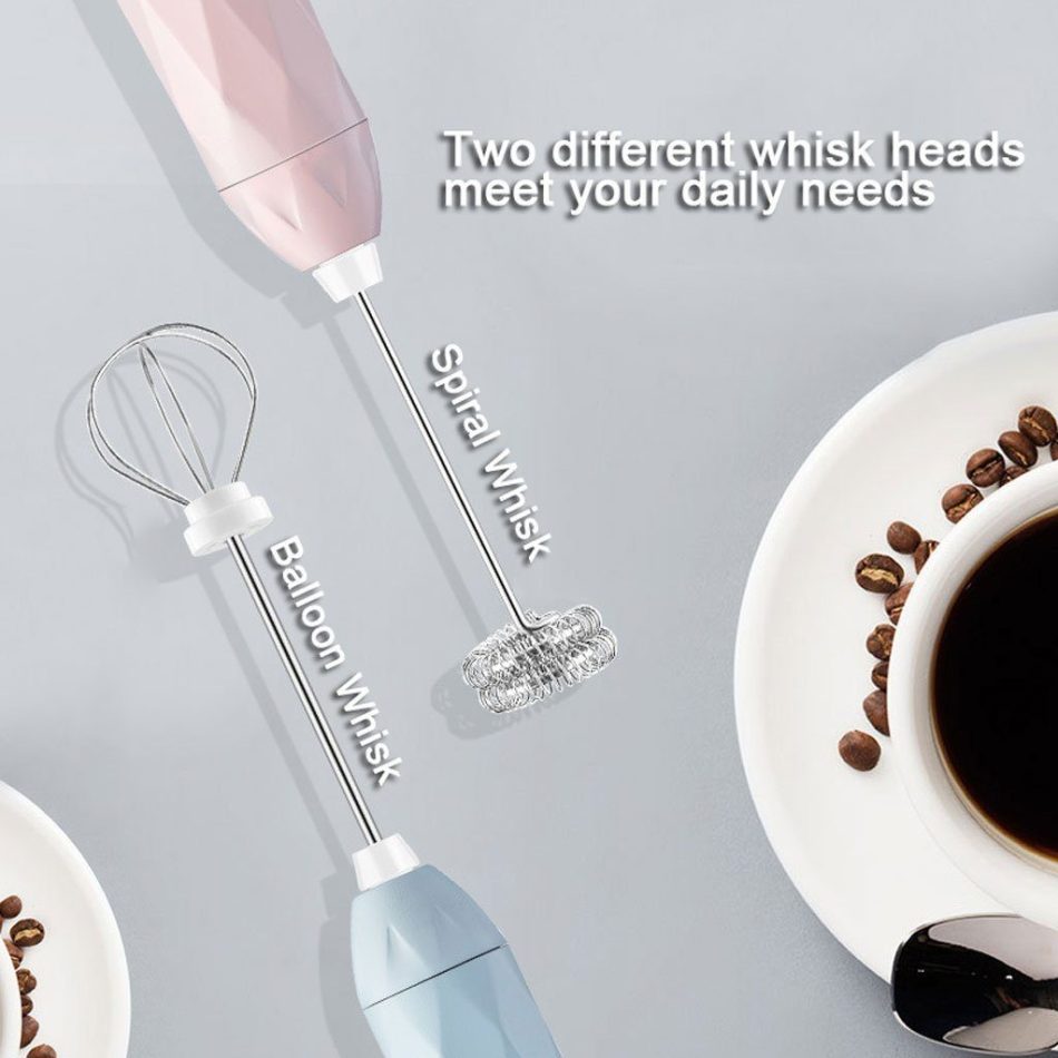 USB Charging Electric Egg Beater Milk Frother Handheld Drink Coffee Foamer Black with 2 Stainless Steel Whisks - Image 2