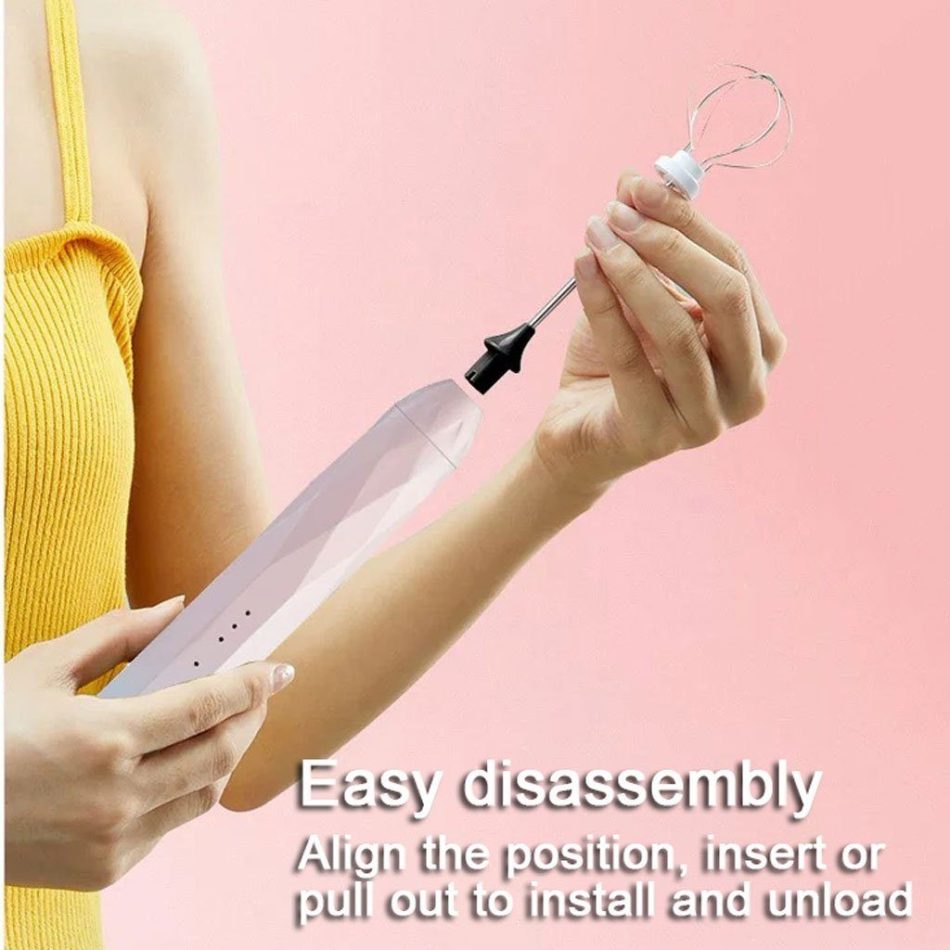 USB Charging Electric Egg Beater Milk Frother Handheld Drink Coffee Foamer Black with 2 Stainless Steel Whisks - Image 5
