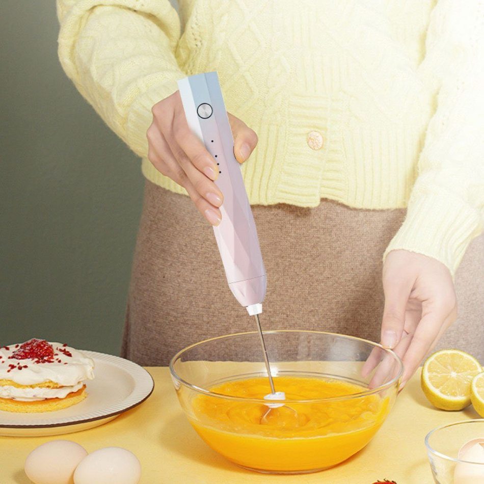 USB Charging Electric Egg Beater Milk Frother Handheld Drink Coffee Foamer Pink with 2 Stainless Steel Whisks - Image 5