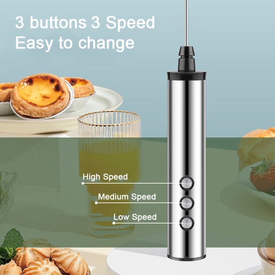 USB Charging Electric Egg Beater Milk Frother Handheld Drink Coffee Foamer Silver with 3 Stainless Steel Whisks - Image 6