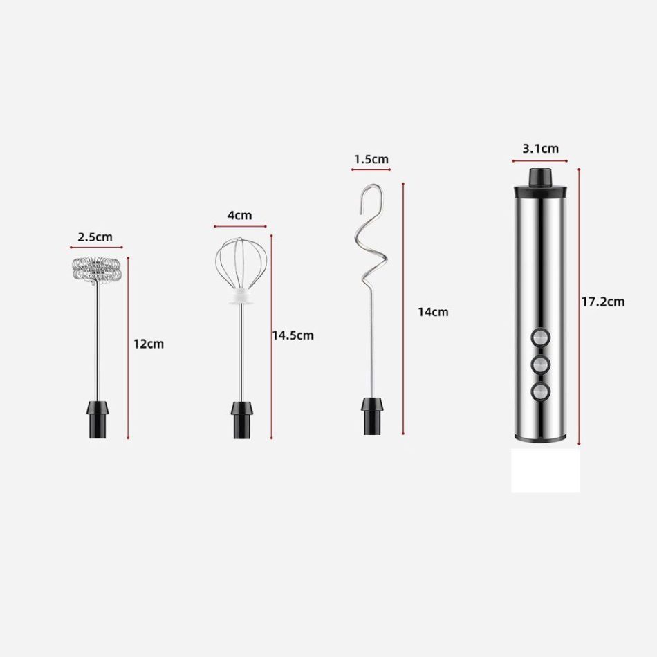 USB Charging Electric Egg Beater Milk Frother Handheld Drink Coffee Foamer Silver with 3 Stainless Steel Whisks - Image 9