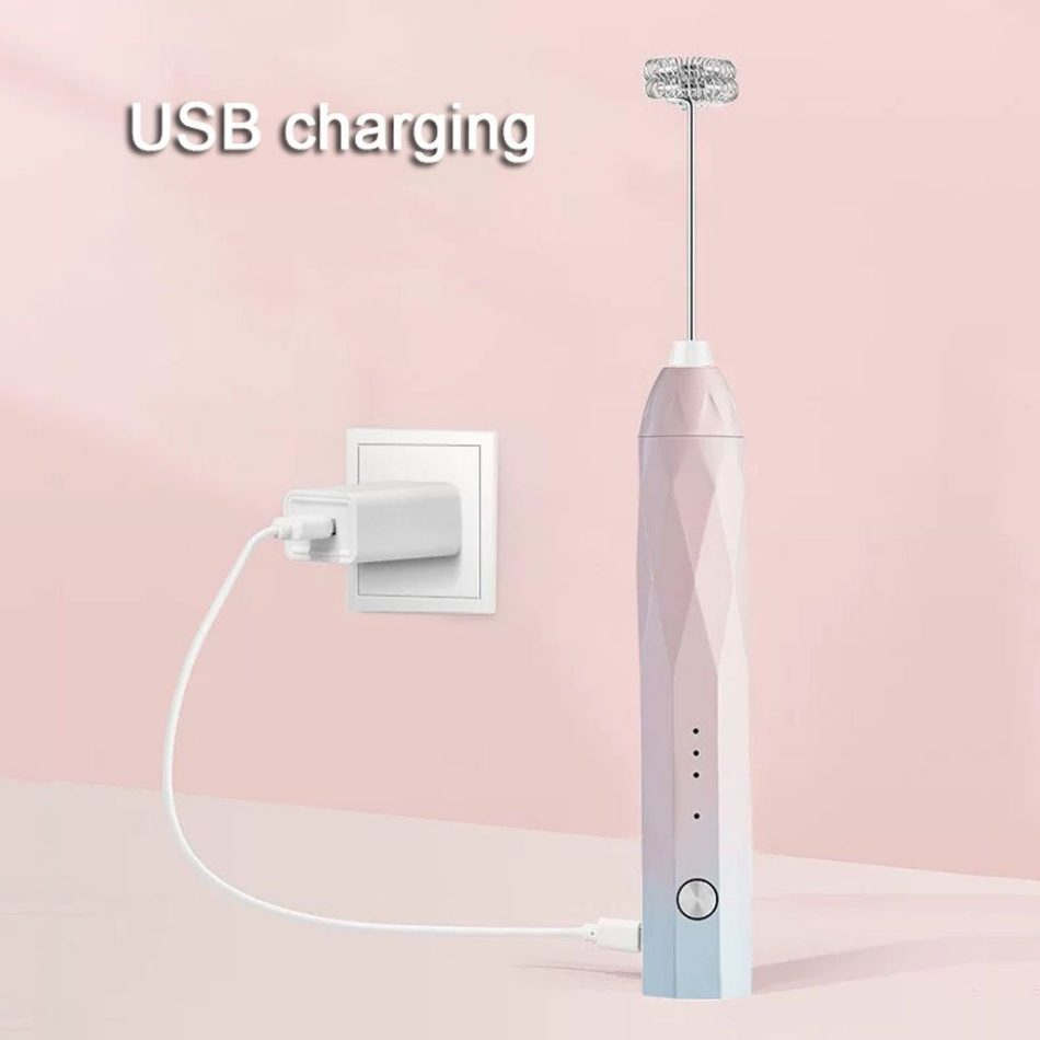USB Charging Electric Egg Beater Milk Frother Handheld Drink Coffee Foamer White with 2 Stainless Steel Whisks - Image 6