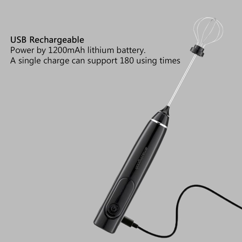 USB Charging Electric Egg Beater Milk Frother Handheld Drink Coffee Foamer AU with 2 Stainless Steel Whisks Black - Image 5