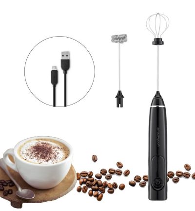 USB Charging Electric Egg Beater Milk Frother Handheld Drink Coffee Foamer AU with 2 Stainless Steel Whisks Black