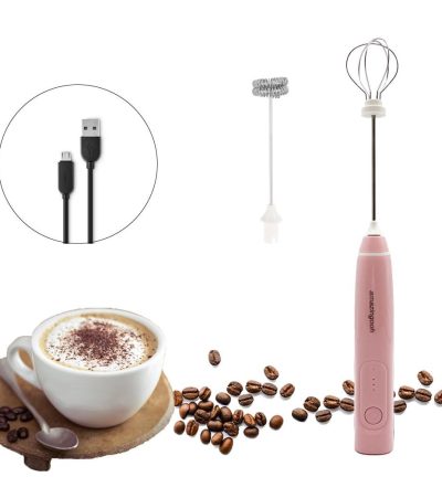 USB Charging Electric Egg Beater Milk Frother Handheld Drink Coffee Foamer AU with 2 Stainless Steel Whisks Pink