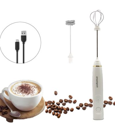 USB Charging Electric Egg Beater Milk Frother Handheld Drink Coffee Foamer AU with 2 Stainless Steel Whisks White