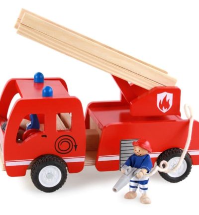 Fire truck wooden 3 years + with ladder and firemen Fire engine Red