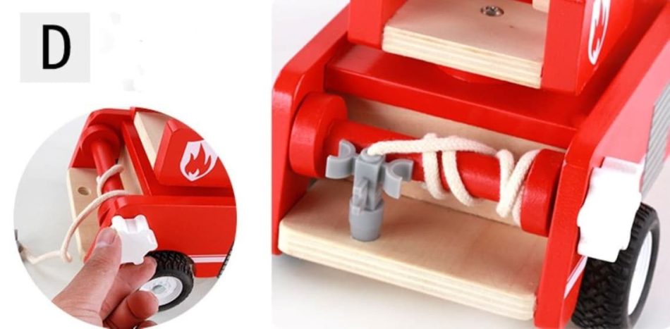Fire truck wooden 3 years + with ladder and firemen Fire engine Red - Image 2