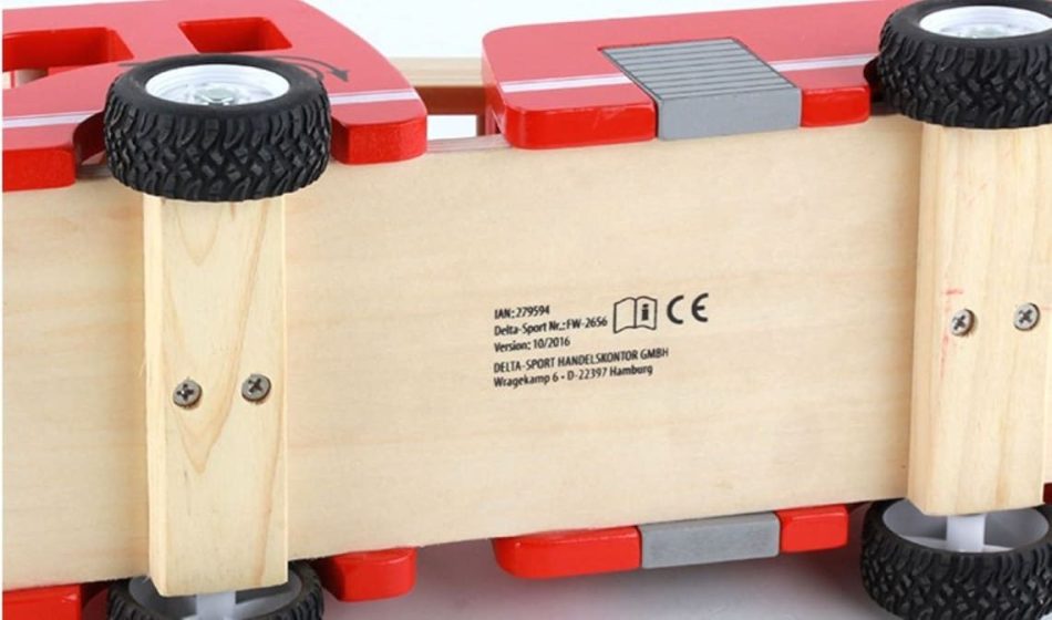 Fire truck wooden 3 years + with ladder and firemen Fire engine Red - Image 4