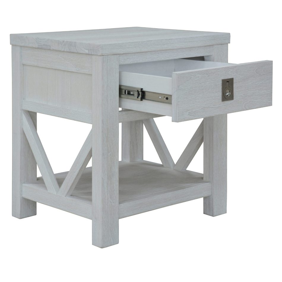 Myer 3pc Set 2 Bedside Tallboy Storage Cabinet Side End Table White Wash - Image 6
