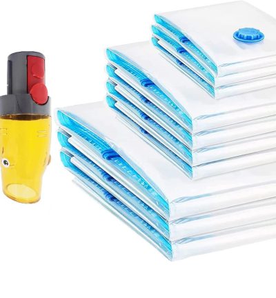 9 Pk Space Saver Vacuum Sealer Storage Bag Kit with Dyson Adaptor
