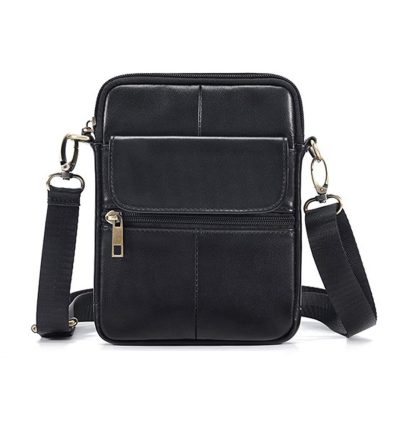 Genuine leather men's crossbody bag oiled wax leather Satchel Crossbody Bag (Black)