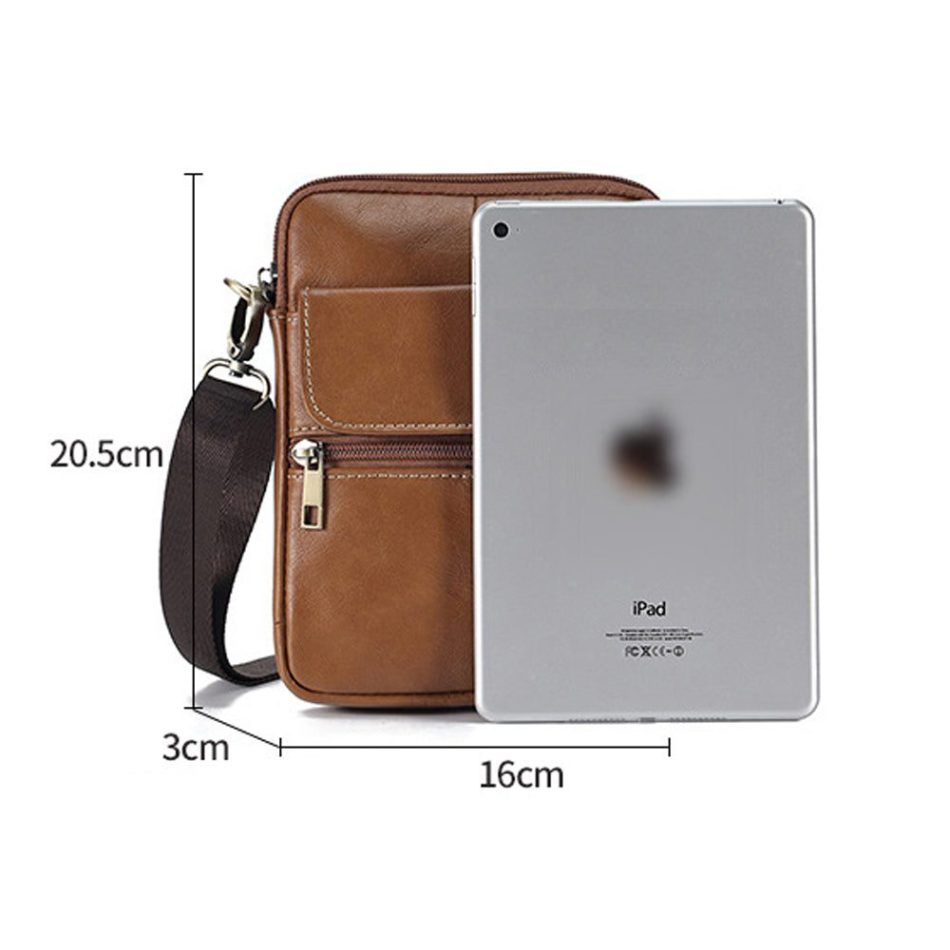 Genuine leather men's crossbody bag oiled wax leather Satchel Crossbody Bag (Black) - Image 4
