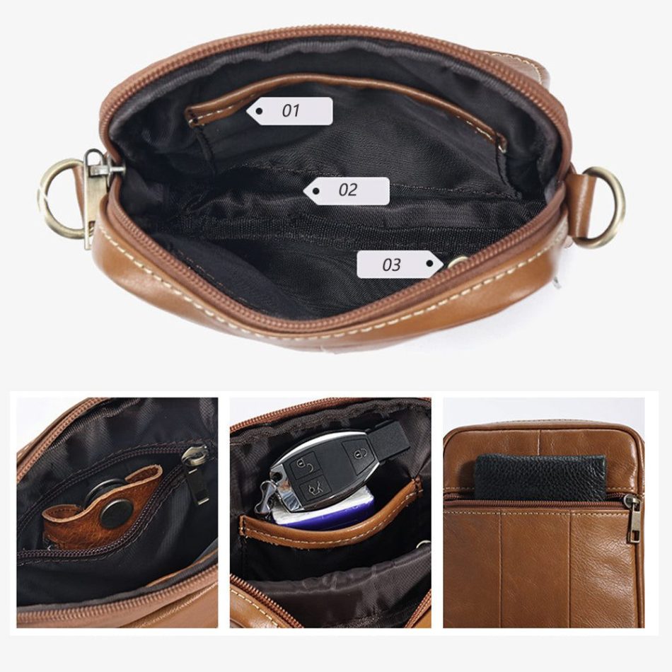 Genuine leather men's crossbody bag oiled wax leather Satchel Crossbody Bag (Black) - Image 6