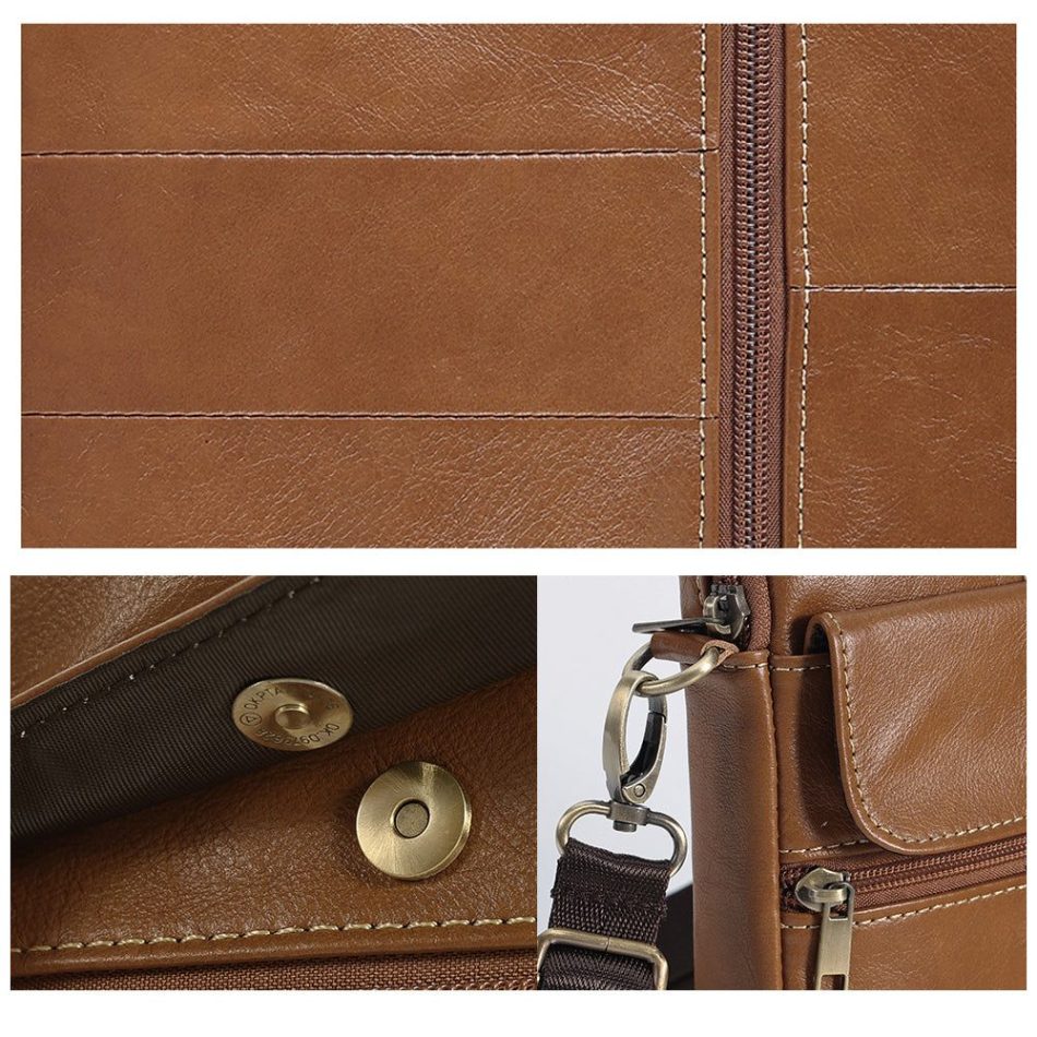Genuine leather men's crossbody bag oiled wax leather Satchel Crossbody Bag (Black) - Image 7