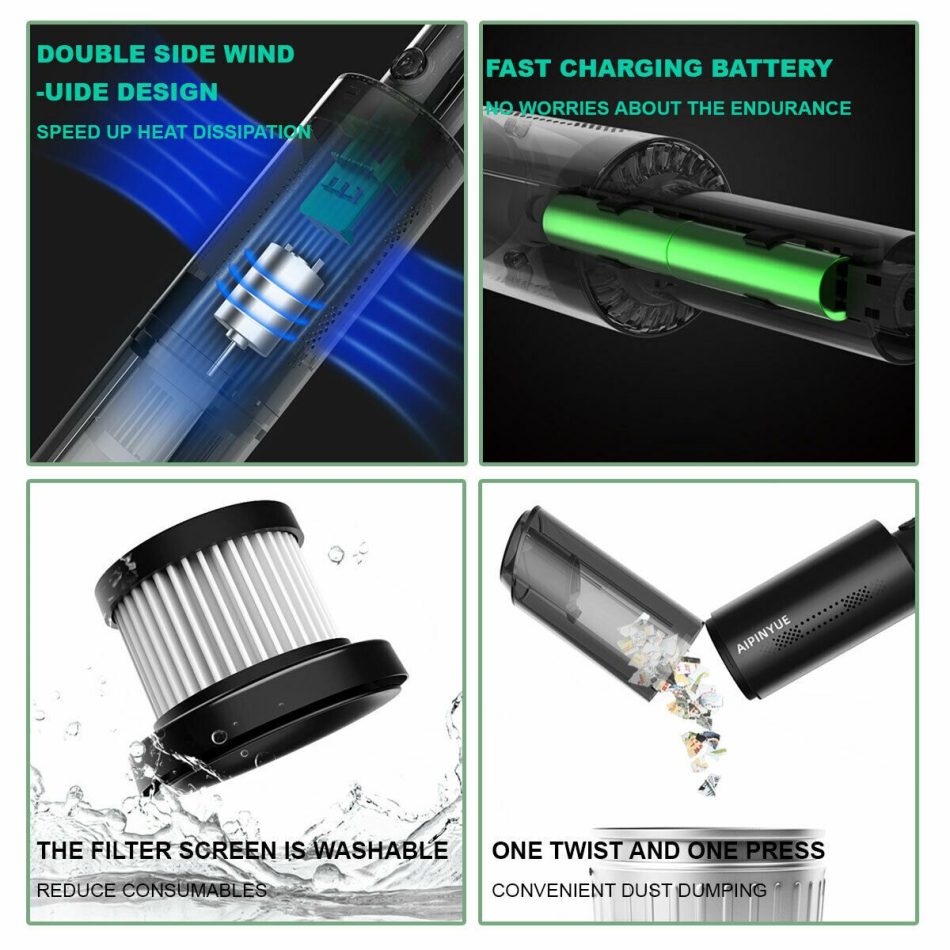 Wireless Charge 6000Pa Suction Powerful Portable Car Vacuum Cleaner Home Duster(White) - Image 5