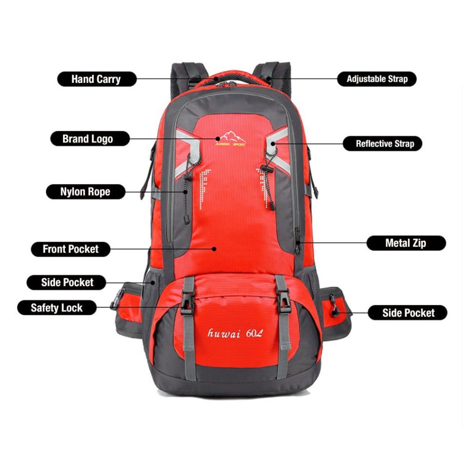 60L Waterproof Outdoor Hiking Backpack Camping Outdoor Trekking Bag(Red) - Image 3